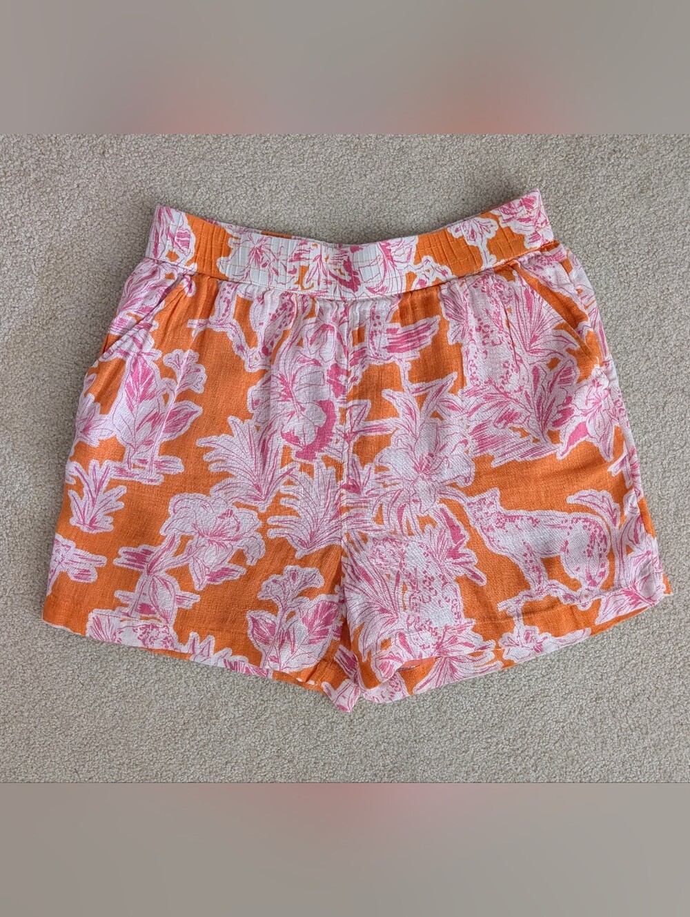 C&C California 100% Linen Shorts Size L Tropical Floral